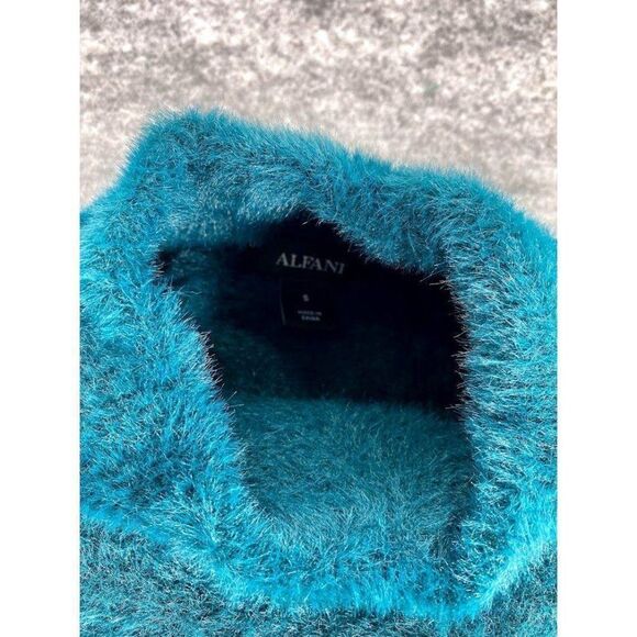 Alfani Sweater Top Small Teal Black Mock-Neck Mixed-Media‎ Dolman NEW - Picture 5 of 8